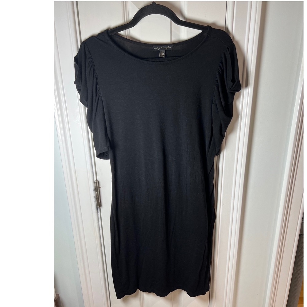 City Triangles Black Ruched Puff Sleeve T-Shirt Dress 9487-V445 Large